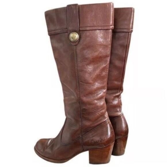 Coach 1941 Fayth Amber Brown Smooth Leather Slip-On Tall Boots Size 8.5B - Picture 1 of 12